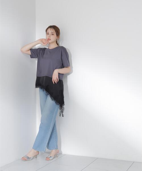 PROPORTION BODY DRESSING（プロポーションボディドレッシング）の「＜Ｅ＞見せかけレーストリムカットソー / 1216267800（Tシャツ/カットソー・レディース・ホワイト系その他/ダークグレー・FREE）」の4枚目の写真