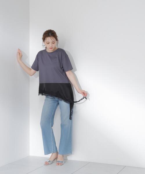 PROPORTION BODY DRESSING（プロポーションボディドレッシング）の「＜Ｅ＞見せかけレーストリムカットソー / 1216267800（Tシャツ/カットソー・レディース・ホワイト系その他/ダークグレー・FREE）」の5枚目の写真
