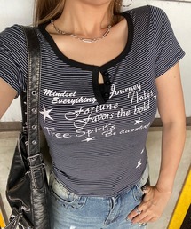 ロゴボーダーヘンリーネックTシャツ