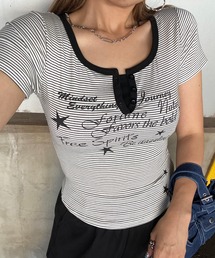 ロゴボーダーヘンリーネックTシャツ