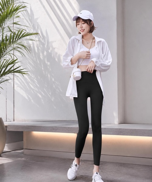 TONE SELECT GOODS（トーンセレクトグッズ）の「LESRIRE / 美脚ハイウエストエアフィットスポーツレギンス L9329（デニムパンツ・レディース・ブラック/グレー/ベージュ/ピンク・SMALL/MEDIUM/LARGE）」の6枚目の写真