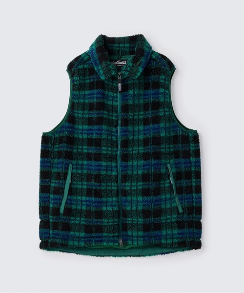 hollington ホリントン ベスト 麻 リネン ベスト　チェック　古着 フラッフィーチェックボアベスト｜FLUFFY CHECK BOA VEST（ベスト