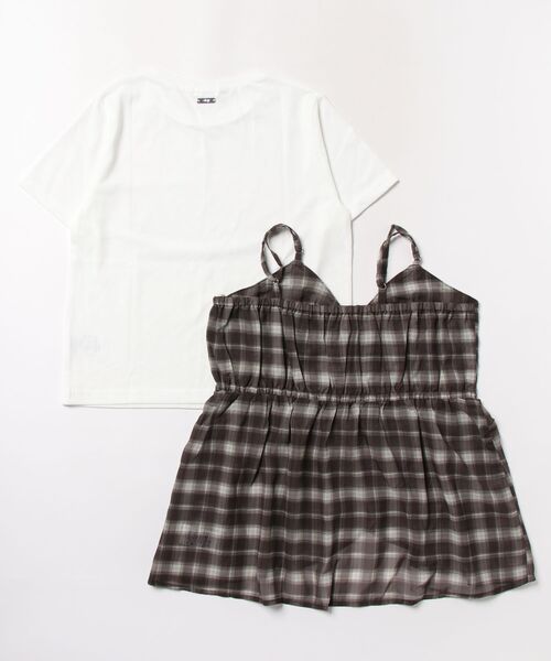 algy(アルジー)の「【2Pセット】シアーチェックキャミ&半袖Tシャツ(その他トップス・キッズ・ブラウン/グレー・140/130/120/160/150)」の3枚目の写真