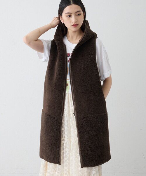 THE PAUSE　ボアフードロングジレ　ウィムガゼット WEB限定＞【THE PAUSE】ボアフードロングジレ（ベスト）｜Whim Gazette