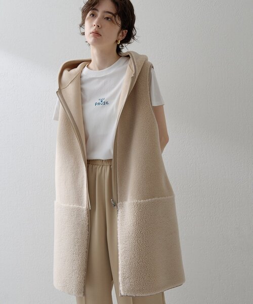 WEB限定＞【THE PAUSE】ボアフードロングジレ（ベスト）｜Whim Gazette
