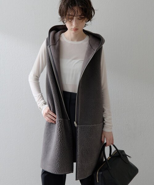 WEB限定＞【THE PAUSE】ボアフードロングジレ（ベスト）｜Whim Gazette