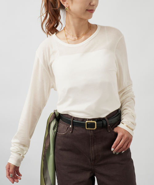 VERMEIL par iena(ヴェルメイユパーイエナ)の「シルク混シアーロングスリーブ(Tシャツ/カットソー・レディース・ピンク系その他/ライトイエロー/グレー/ホワイト・FREE)」の2枚目の写真