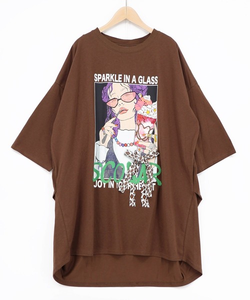 ScoLar(スカラー)の「162749:パフェガール リボン付き接触冷感チュニック(チュニック・レディース・チャコールグレー/ブラウン/ブラック/パープル・M)」の4枚目の写真