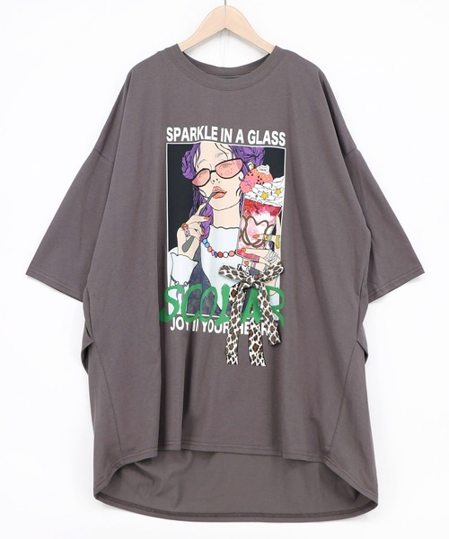 ScoLar(スカラー)の「162749:パフェガール リボン付き接触冷感チュニック(チュニック・レディース・チャコールグレー/ブラウン/ブラック/パープル・M)」の3枚目の写真