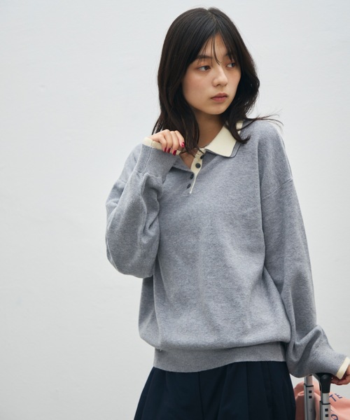 UNDERSTATEMENTs(アンダーステイトメント)の「【ユニセックス】配色レイヤードニットポロ(ポロシャツ・メンズ・グレー/ブラック/ブラウン・LARGE/MEDIUM)」の7枚目の写真