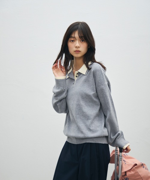 UNDERSTATEMENTs(アンダーステイトメント)の「【ユニセックス】配色レイヤードニットポロ(ポロシャツ・メンズ・グレー/ブラック/ブラウン・LARGE/MEDIUM)」の9枚目の写真
