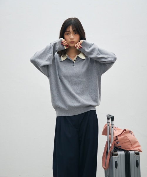 UNDERSTATEMENTs(アンダーステイトメント)の「【ユニセックス】配色レイヤードニットポロ(ポロシャツ・メンズ・グレー/ブラック/ブラウン・LARGE/MEDIUM)」の12枚目の写真
