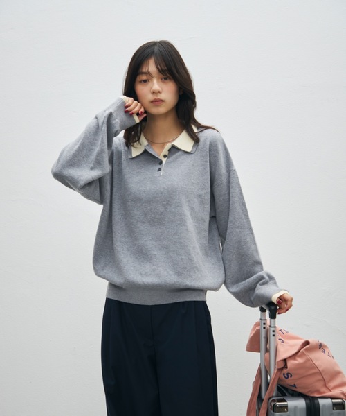 UNDERSTATEMENTs(アンダーステイトメント)の「【ユニセックス】配色レイヤードニットポロ(ポロシャツ・メンズ・グレー/ブラック/ブラウン・LARGE/MEDIUM)」の13枚目の写真