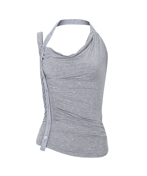 PLEASENOFOLLOW（プリーズノーフォロー）の「Hush Button Halter Sleeveless Top (Melange Grey)（Tシャツ/カットソー・レディース・その他・FREE）」の2枚目の写真