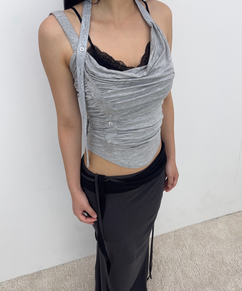 PLEASENOFOLLOW（プリーズノーフォロー）の「Hush Button Halter Sleeveless Top (Melange Grey)（Tシャツ/カットソー・レディース・その他・FREE）」の5枚目の写真