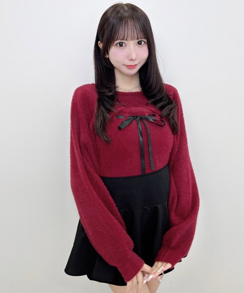 INGNI(イング)の「フェザーリブデコルテオープンリボンニット(ニット/セーター・レディース・チャコールグレー/ピンク/ボルドー/ブラック/オフホワイト・M)」の5枚目の写真