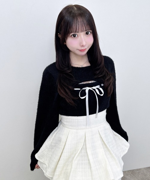 INGNI(イング)の「フェザーリブデコルテオープンリボンニット(ニット/セーター・レディース・チャコールグレー/ピンク/ボルドー/ブラック/オフホワイト・M)」の3枚目の写真