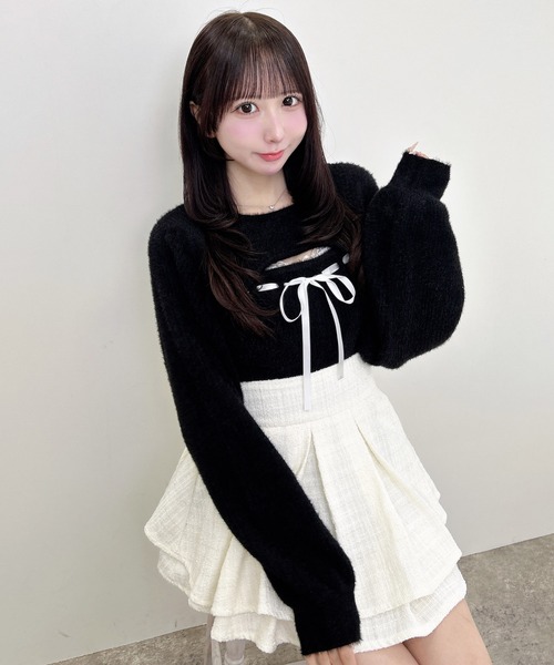 INGNI(イング)の「フェザーリブデコルテオープンリボンニット(ニット/セーター・レディース・チャコールグレー/ピンク/ボルドー/ブラック/オフホワイト・M)」の12枚目の写真