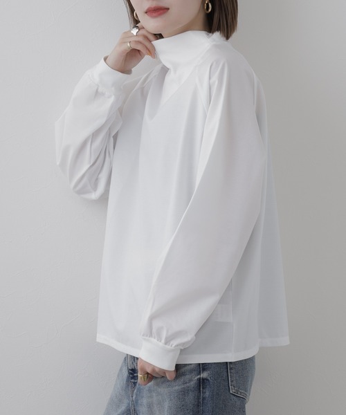 FUNALIVE（ファンアライブ）の「Typewriter High-neck Tops タイプライターハイネック トップス 長袖（シャツ/ブラウス・レディース・オフホワイト/ブラック・FREE）」の6枚目の写真