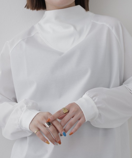 FUNALIVE（ファンアライブ）の「Typewriter High-neck Tops タイプライターハイネック トップス 長袖（シャツ/ブラウス・レディース・オフホワイト/ブラック・FREE）」の7枚目の写真