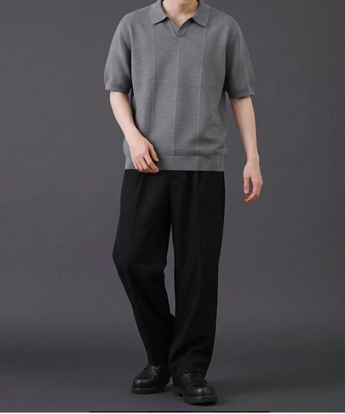 Dalfwin(ダールフィン)の「リブ編み スキッパーニットポロシャツ 半袖(ポロシャツ・メンズ・グレー/ブラック/ホワイト・MEDIUM/LARGE)」の17枚目の写真