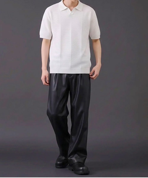 Dalfwin(ダールフィン)の「リブ編み スキッパーニットポロシャツ 半袖(ポロシャツ・メンズ・グレー/ブラック/ホワイト・MEDIUM/LARGE)」の7枚目の写真