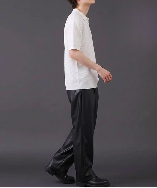 Dalfwin(ダールフィン)の「リブ編み スキッパーニットポロシャツ 半袖(ポロシャツ・メンズ・グレー/ブラック/ホワイト・MEDIUM/LARGE)」の8枚目の写真