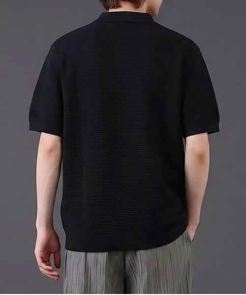 Dalfwin(ダールフィン)の「リブ編み スキッパーニットポロシャツ 半袖(ポロシャツ・メンズ・グレー/ブラック/ホワイト・MEDIUM/LARGE)」の10枚目の写真