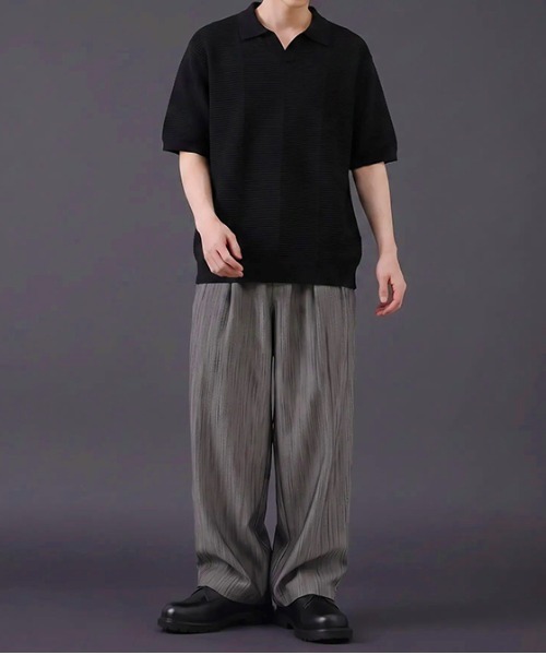 Dalfwin(ダールフィン)の「リブ編み スキッパーニットポロシャツ 半袖(ポロシャツ・メンズ・グレー/ブラック/ホワイト・MEDIUM/LARGE)」の12枚目の写真