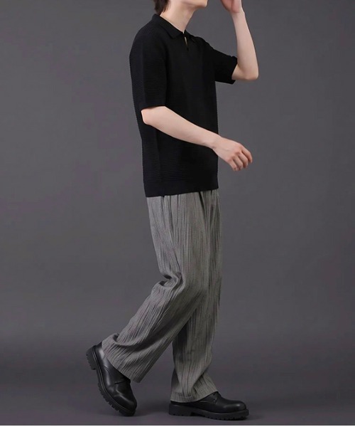 Dalfwin(ダールフィン)の「リブ編み スキッパーニットポロシャツ 半袖(ポロシャツ・メンズ・グレー/ブラック/ホワイト・MEDIUM/LARGE)」の13枚目の写真