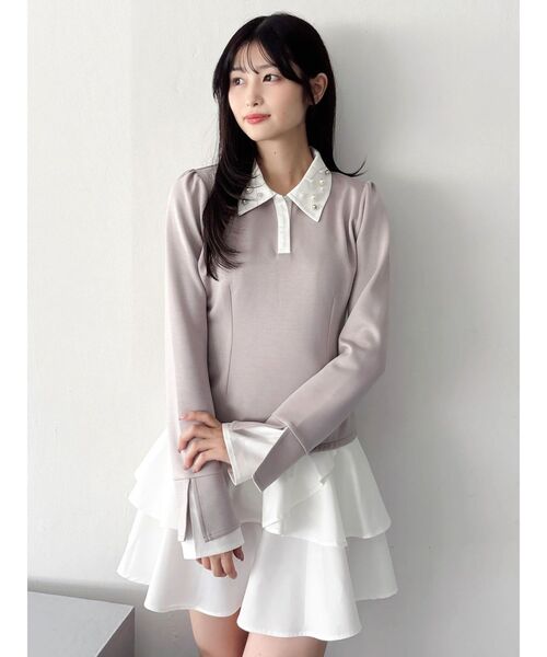 dazzlin（ダズリン）の「ビジューカラーレイヤードカットワンピース（ワンピース・レディース・ベージュ/ブラック・SMALL/MEDIUM）」の2枚目の写真