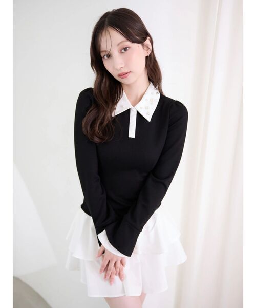 dazzlin（ダズリン）の「ビジューカラーレイヤードカットワンピース（ワンピース・レディース・ベージュ/ブラック・SMALL/MEDIUM）」の3枚目の写真