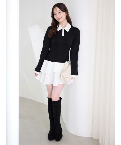 dazzlin（ダズリン）の「ビジューカラーレイヤードカットワンピース（ワンピース・レディース・ベージュ/ブラック・SMALL/MEDIUM）」の4枚目の写真