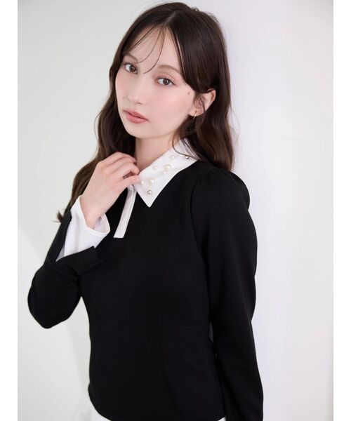 dazzlin（ダズリン）の「ビジューカラーレイヤードカットワンピース（ワンピース・レディース・ベージュ/ブラック・SMALL/MEDIUM）」の5枚目の写真