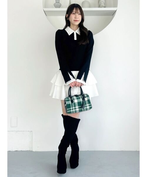 dazzlin（ダズリン）の「ビジューカラーレイヤードカットワンピース（ワンピース・レディース・ベージュ/ブラック・SMALL/MEDIUM）」の6枚目の写真