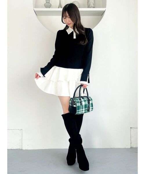 dazzlin（ダズリン）の「ビジューカラーレイヤードカットワンピース（ワンピース・レディース・ベージュ/ブラック・SMALL/MEDIUM）」の7枚目の写真