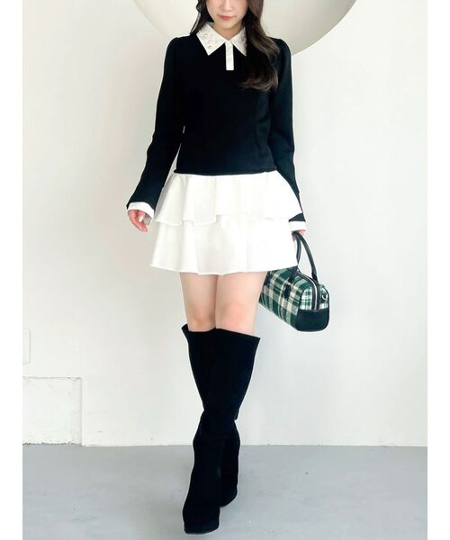 dazzlin（ダズリン）の「ビジューカラーレイヤードカットワンピース（ワンピース・レディース・ベージュ/ブラック・SMALL/MEDIUM）」の8枚目の写真