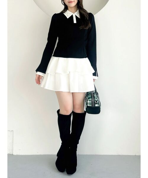 dazzlin（ダズリン）の「ビジューカラーレイヤードカットワンピース（ワンピース・レディース・ベージュ/ブラック・SMALL/MEDIUM）」の9枚目の写真