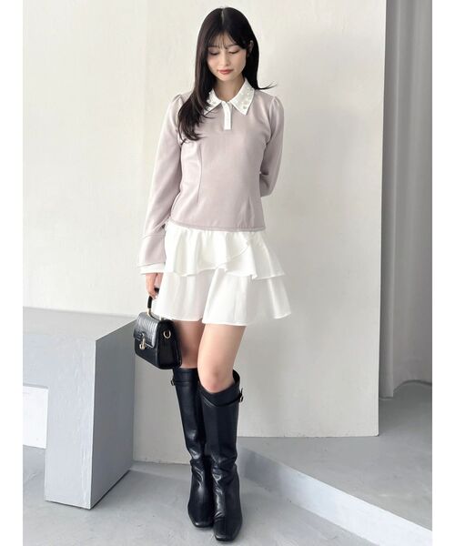 dazzlin（ダズリン）の「ビジューカラーレイヤードカットワンピース（ワンピース・レディース・ベージュ/ブラック・SMALL/MEDIUM）」の16枚目の写真