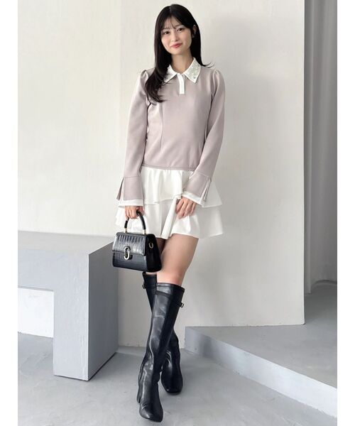 dazzlin（ダズリン）の「ビジューカラーレイヤードカットワンピース（ワンピース・レディース・ベージュ/ブラック・SMALL/MEDIUM）」の17枚目の写真