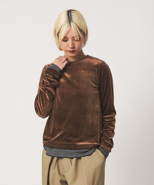 BEAUTY&YOUTH UNITED ARROWS(ビューティーアンドユースユナイテッドアローズ)の「ベロア ロングスリーブTシャツ ウォッシャブル(Tシャツ/カットソー・レディース・オフホワイト/ダークブラウン/ブラック・FREE)」の1枚目の写真