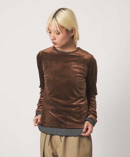 BEAUTY&YOUTH UNITED ARROWS(ビューティーアンドユースユナイテッドアローズ)の「ベロア ロングスリーブTシャツ ウォッシャブル(Tシャツ/カットソー・レディース・オフホワイト/ダークブラウン/ブラック・FREE)」の4枚目の写真