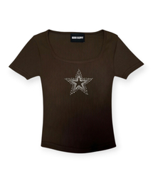 Crystal Star Square Neck Tee (Brown)