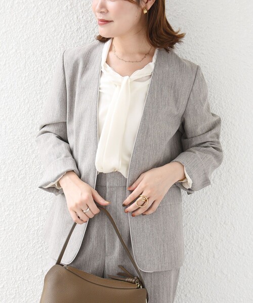 SHIPS（シップス）の「〈洗濯機可能〉FUNCTION ツイル ジャケット 26AW（ノーカラージャケット・レディース・ネイビー/ベージュ系・40/38/36/34）」の9枚目の写真
