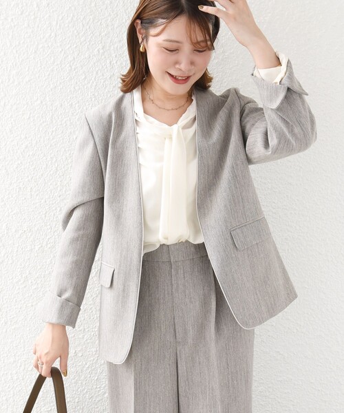 SHIPS（シップス）の「〈洗濯機可能〉FUNCTION ツイル ジャケット 26AW（ノーカラージャケット・レディース・ネイビー/ベージュ系・40/38/36/34）」の6枚目の写真