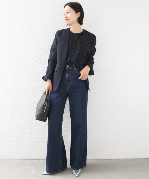 SHIPS（シップス）の「〈洗濯機可能〉FUNCTION ツイル ジャケット 26AW（ノーカラージャケット・レディース・ネイビー/ベージュ系・40/38/36/34）」の5枚目の写真