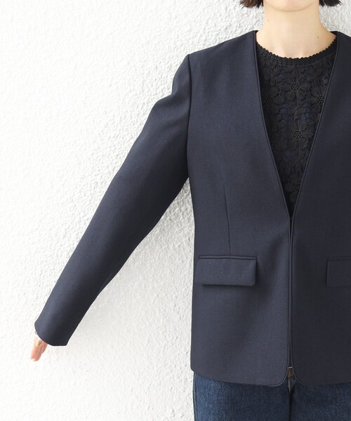 SHIPS（シップス）の「〈洗濯機可能〉FUNCTION ツイル ジャケット 26AW（ノーカラージャケット・レディース・ネイビー/ベージュ系・40/38/36/34）」の13枚目の写真