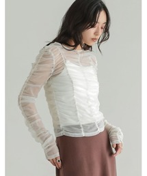 チュールシャーリングシアートップス