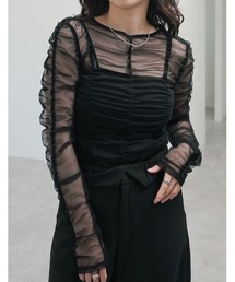 チュールシャーリングシアートップス