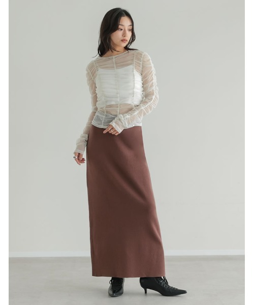 Re:EDIT(リエディ)の「チュールシャーリングシアートップス(Tシャツ/カットソー・レディース・ブラック/アイボリー・FREE)」の12枚目の写真